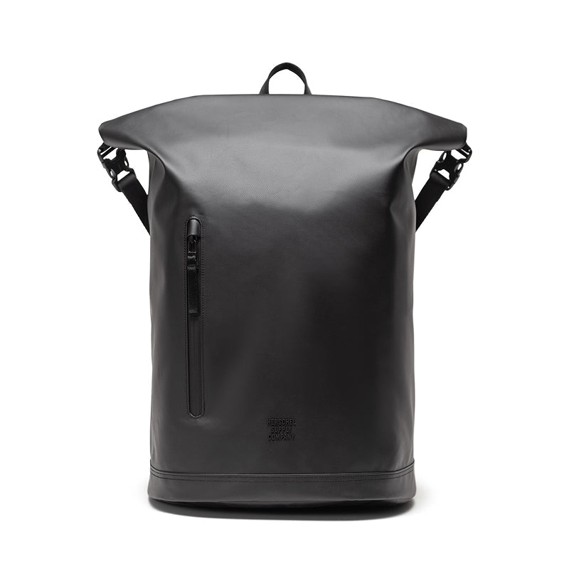 Black backpack on a white background
