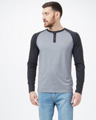 Men's Classic Henley Longsleeve - Grey / Black Front View