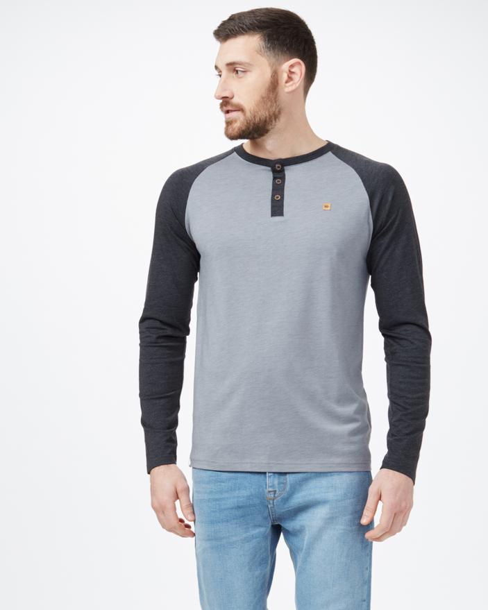 Men's Classic Henley Longsleeve - Grey / Black Front View