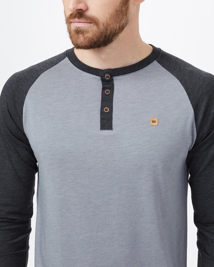 Men's Classic Henley Longsleeve - Grey / Black Front Close Up