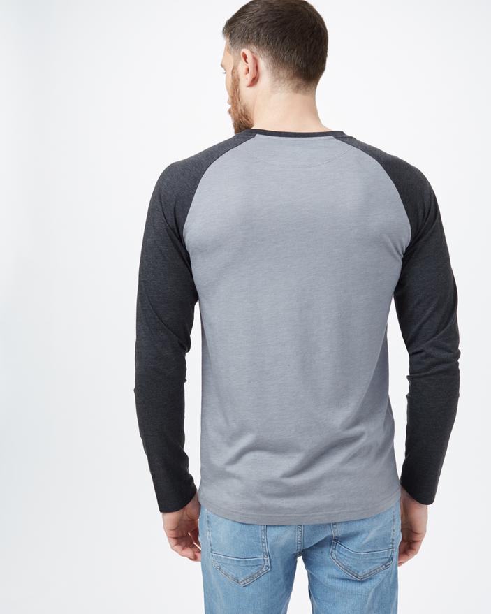 Men's Classic Henley Longsleeve - Grey / Black Back View