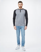 Men's Classic Henley Longsleeve - Grey / Black Full Front View